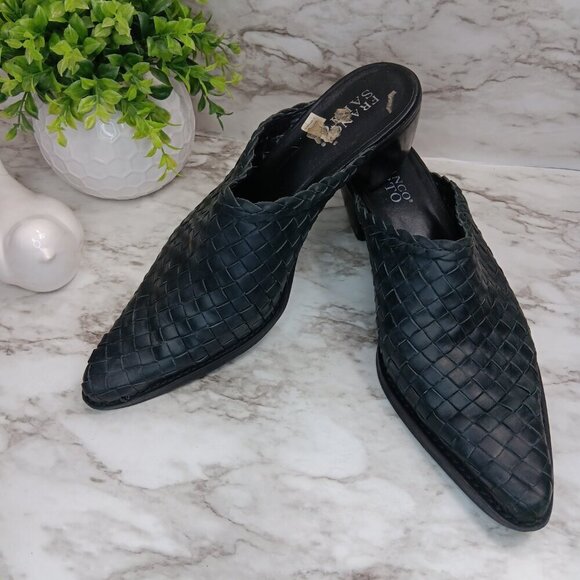 FRANCO SARTO Women's Black Leather Western Cowgirl Clogs Mules Slip On Size 8M - Picture 1 of 10